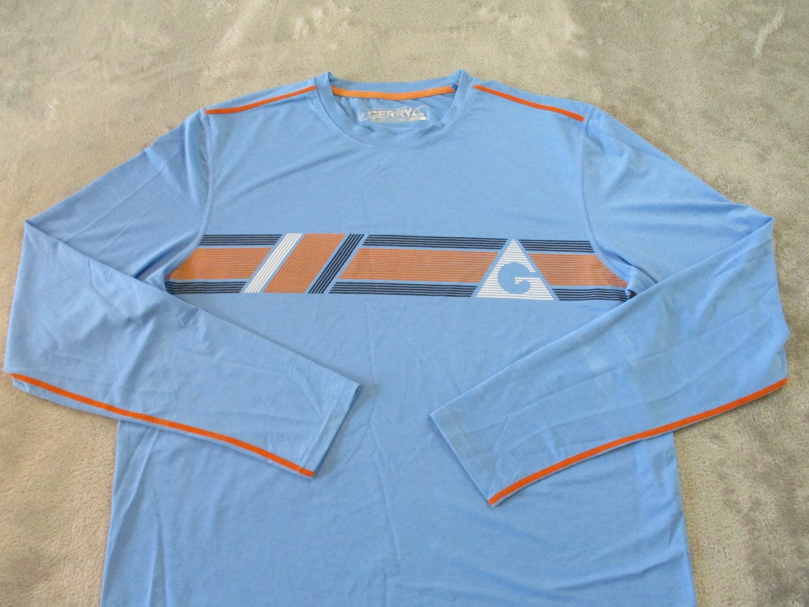 Gerry Shirt Mens Large Blue Orange Striped Performance Long Sleeve Sun Tee Golf