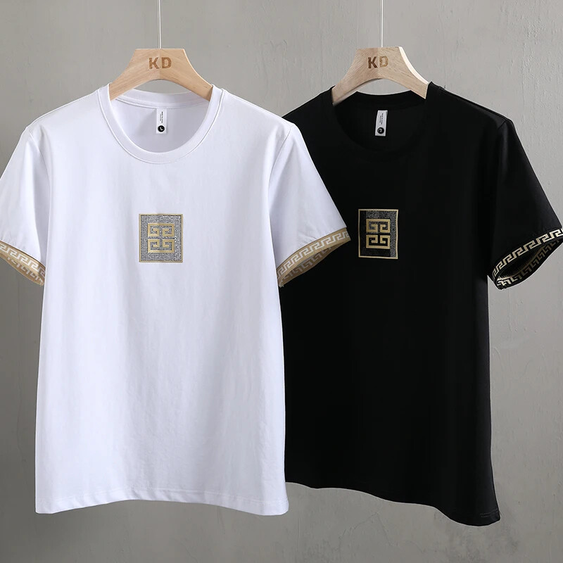 New Fashion Trend Embroidery Diamonds Rhinestone Short Sleeve Luxury Men T-Shirt