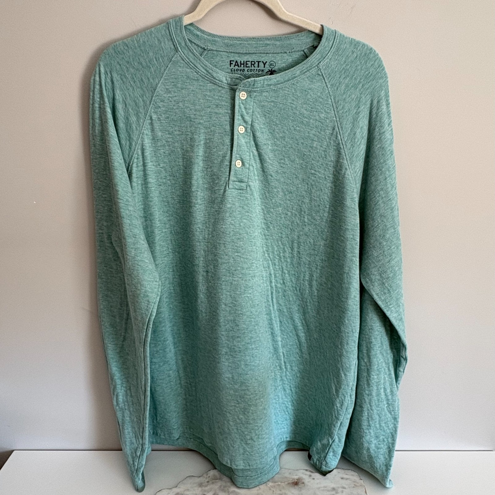Faherty Mens XL Cloud Cotton Henley Green Pima Cotton Modal Long Sleeve