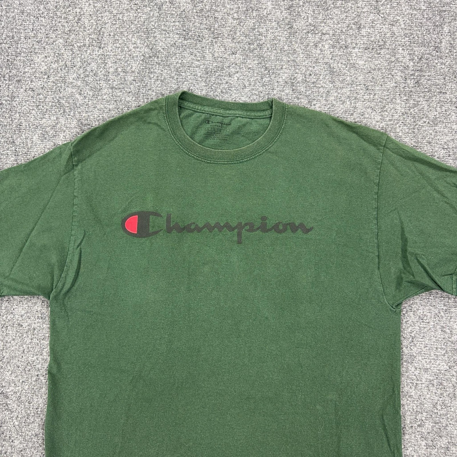 Champion Shirt Mens Large Green Script Logo Graphic Tagless Crewneck Tee