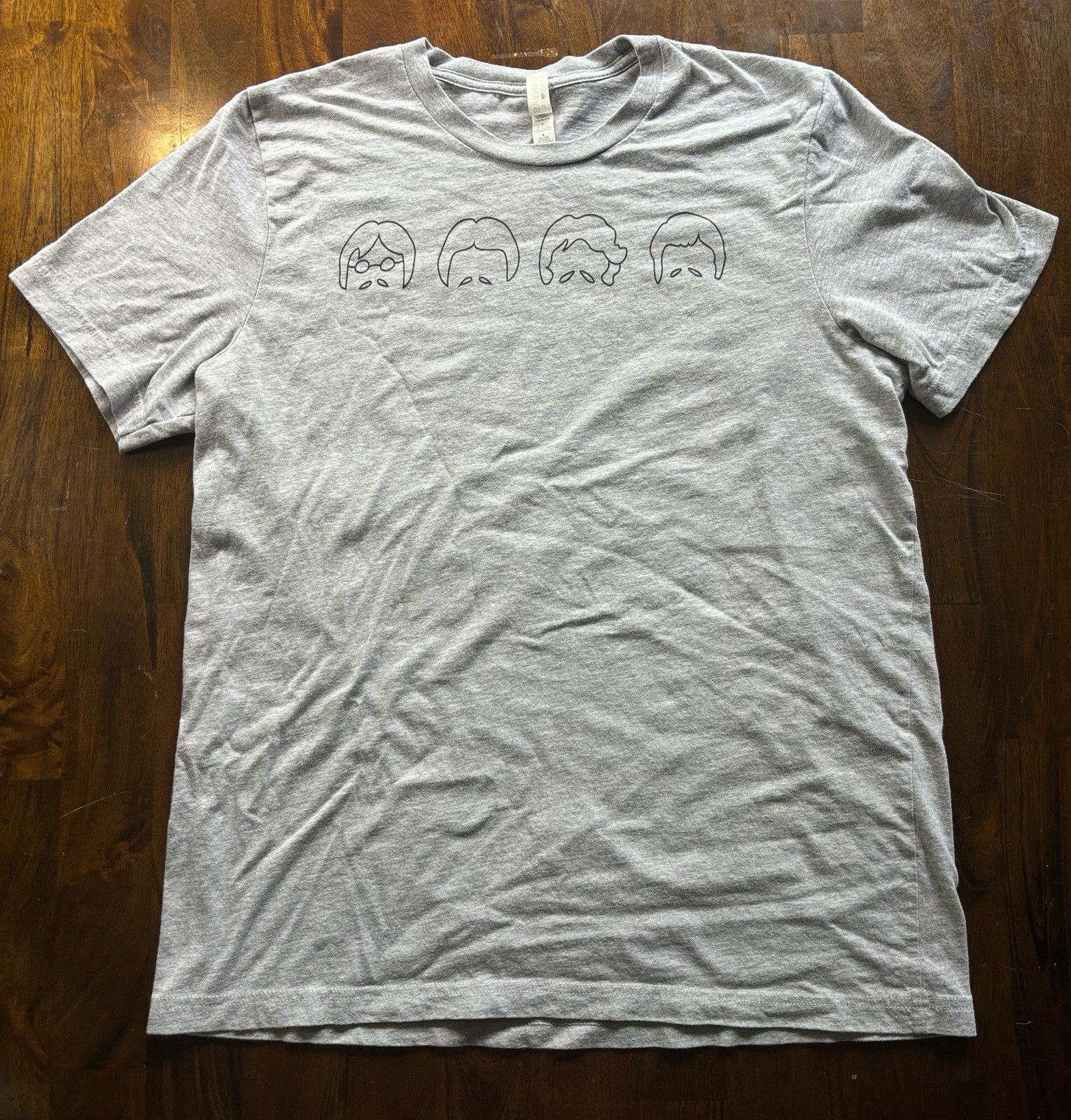 The Beatles Bella+Canvas Minimalist Line Art Short Sleeve Grey T-Shirt-Size L