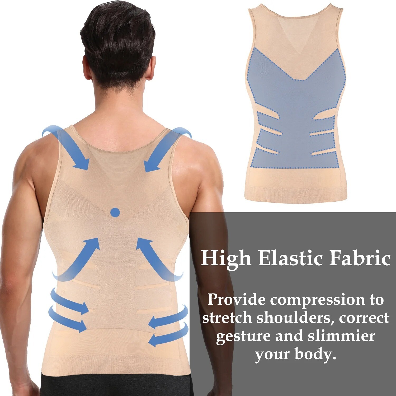 3 Pack Men&rsquo;s Compression Shirt Slimming Body Shaper Vest Tummy Control Shapewear
