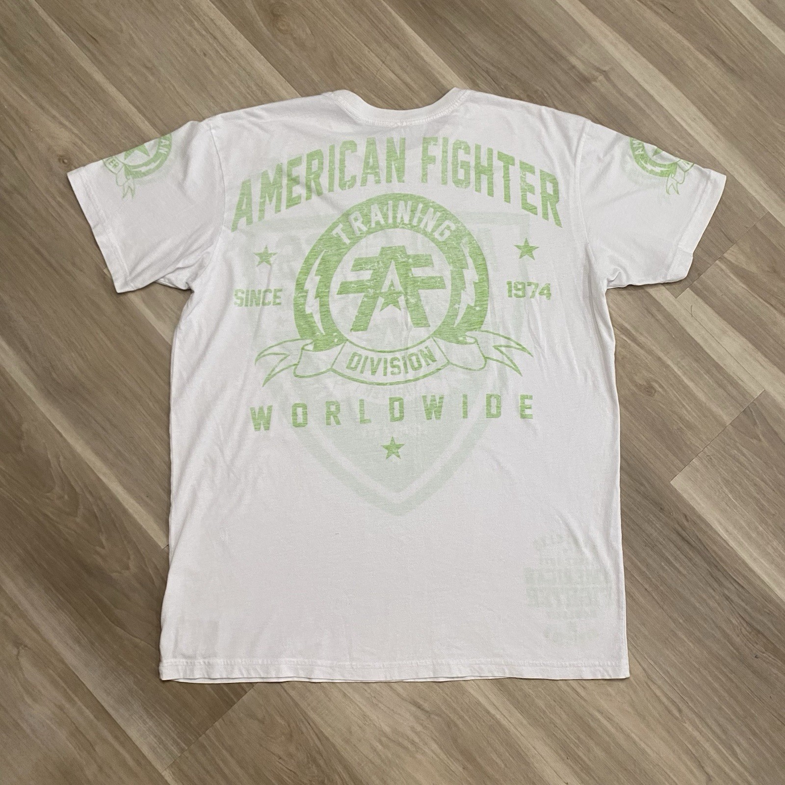 American Fighter Shirt Mens XXL White Lime Green Athletics Graphic Tee MMA