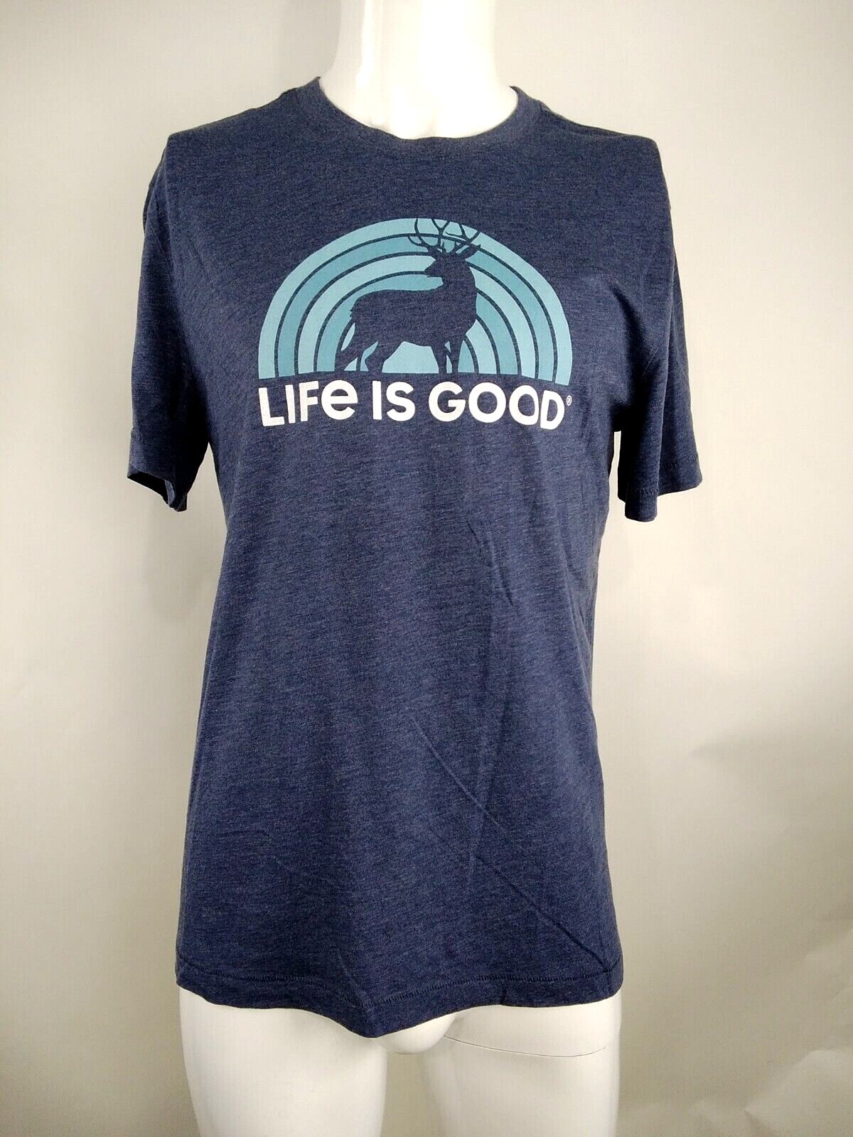 Life is Good Men Cool Short Sleeve Tee Retro Buck Blue Medium 65566