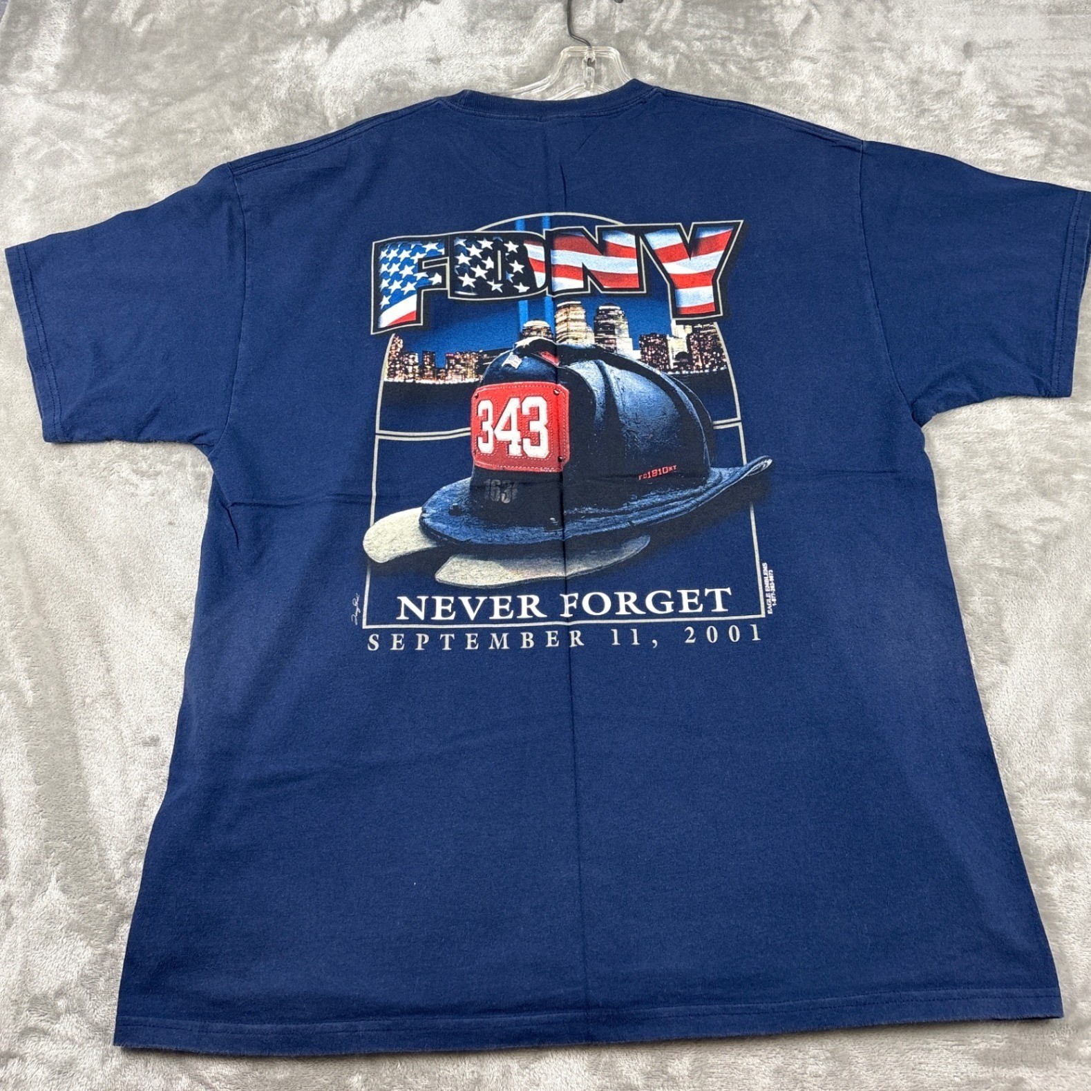 Port and Company FDNY Ten House 9/11 Never Forget T-Shirt Navy Blue Mens XL