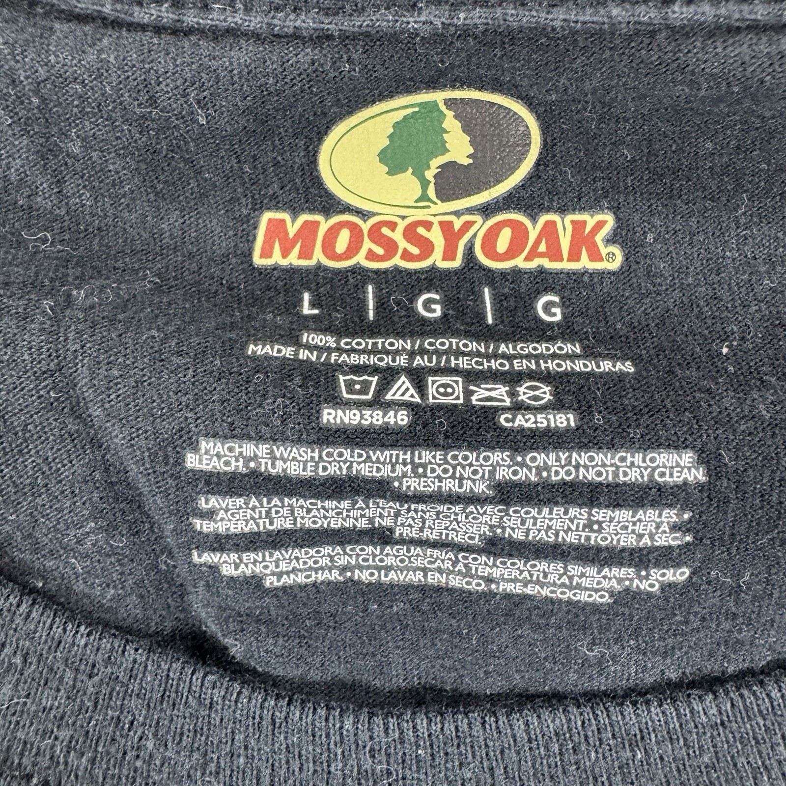 Mossy Oak Men&rsquo;s Black Outdoor Retro Hunting Graphic Tee Shirt Size Large Logo