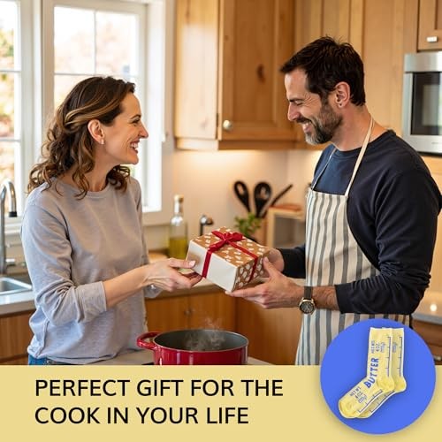 Butter Socks – Funny Food Novelty Crew Socks for Women 5–10 & Men 4.5–8.5 Blue