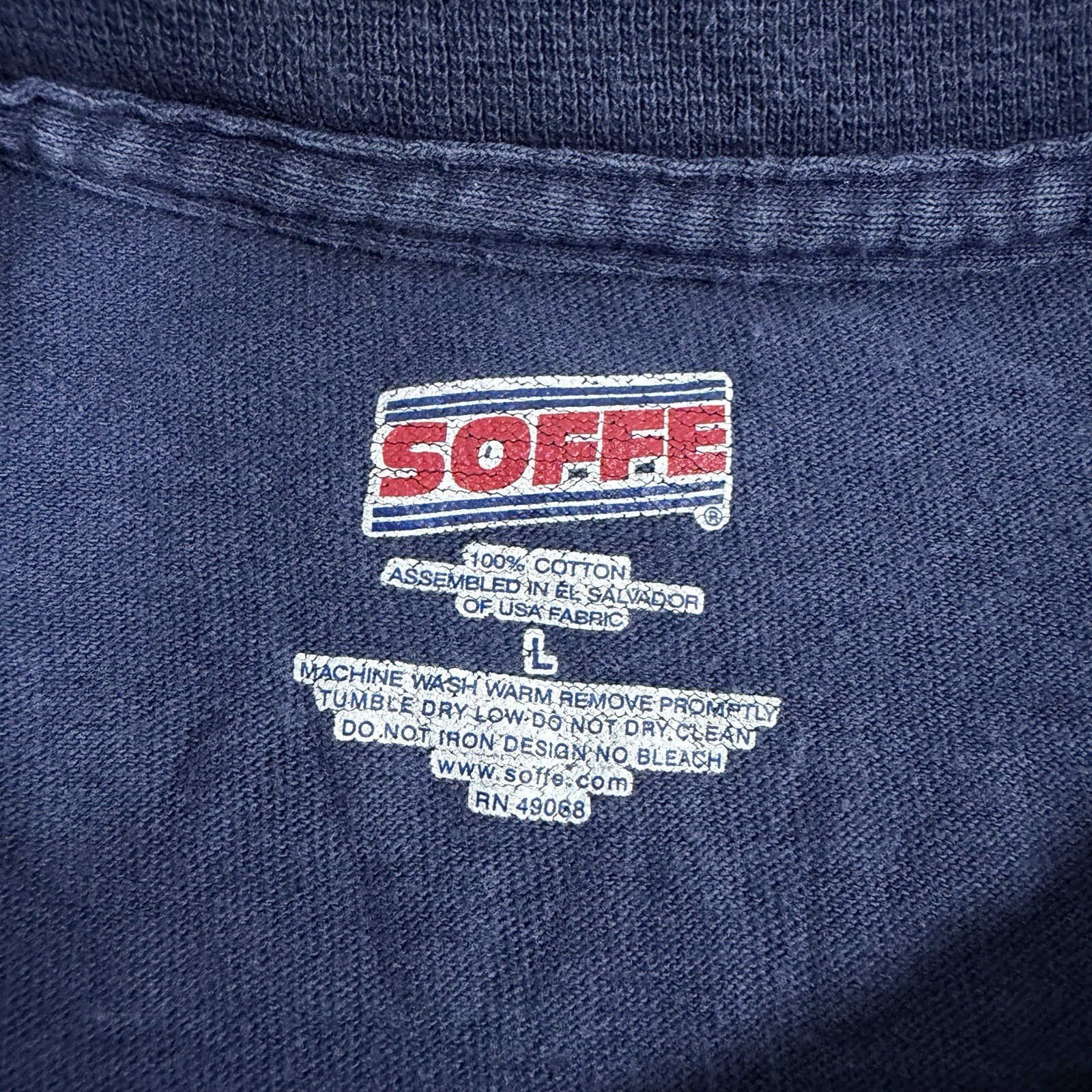 Soffe Vintage Navy Logo Long Sleeve T-Shirt Fits Men&rsquo;s Size Large Blue Yellow