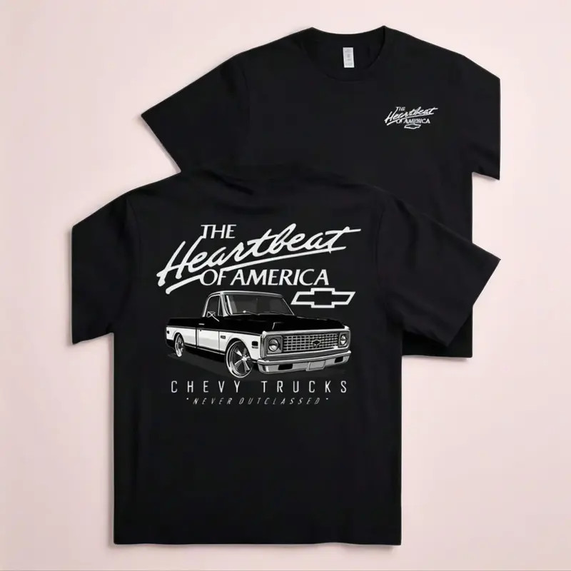 Chevrolet Trucks Double Sided Graphic T-Shirt Vintage Mens Casual Festival Tee