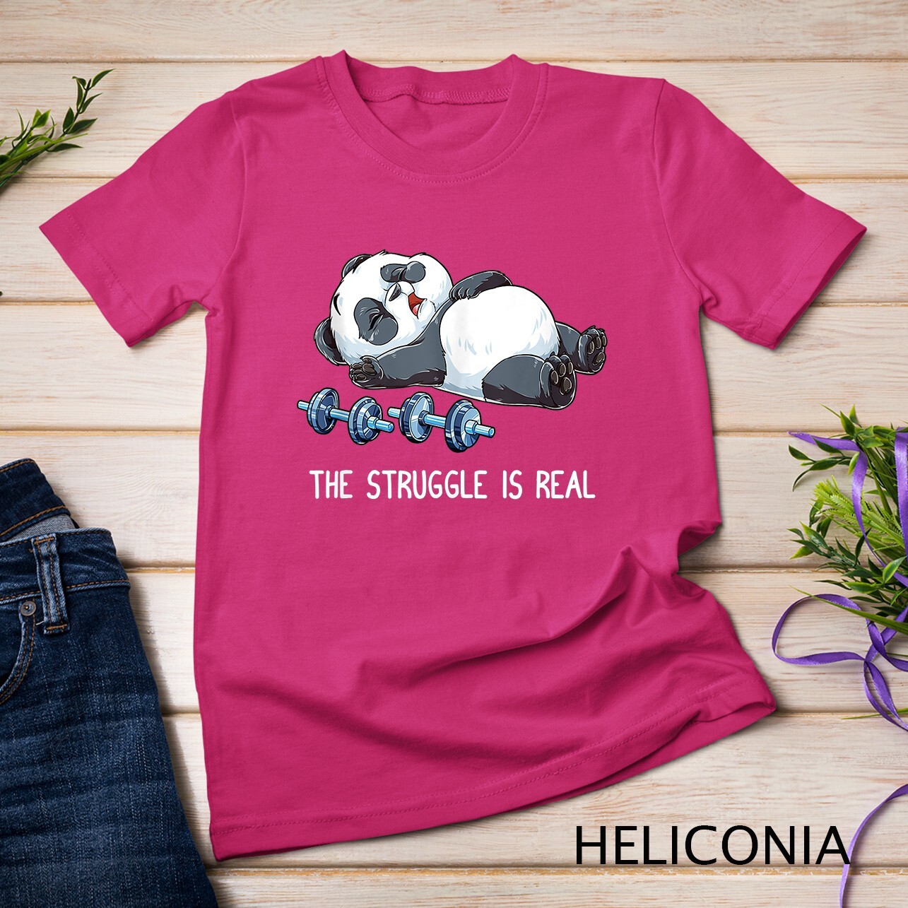 Panda The Struggle Is Real Weightlifting Fitness Gym Funny Unisex T-shirt