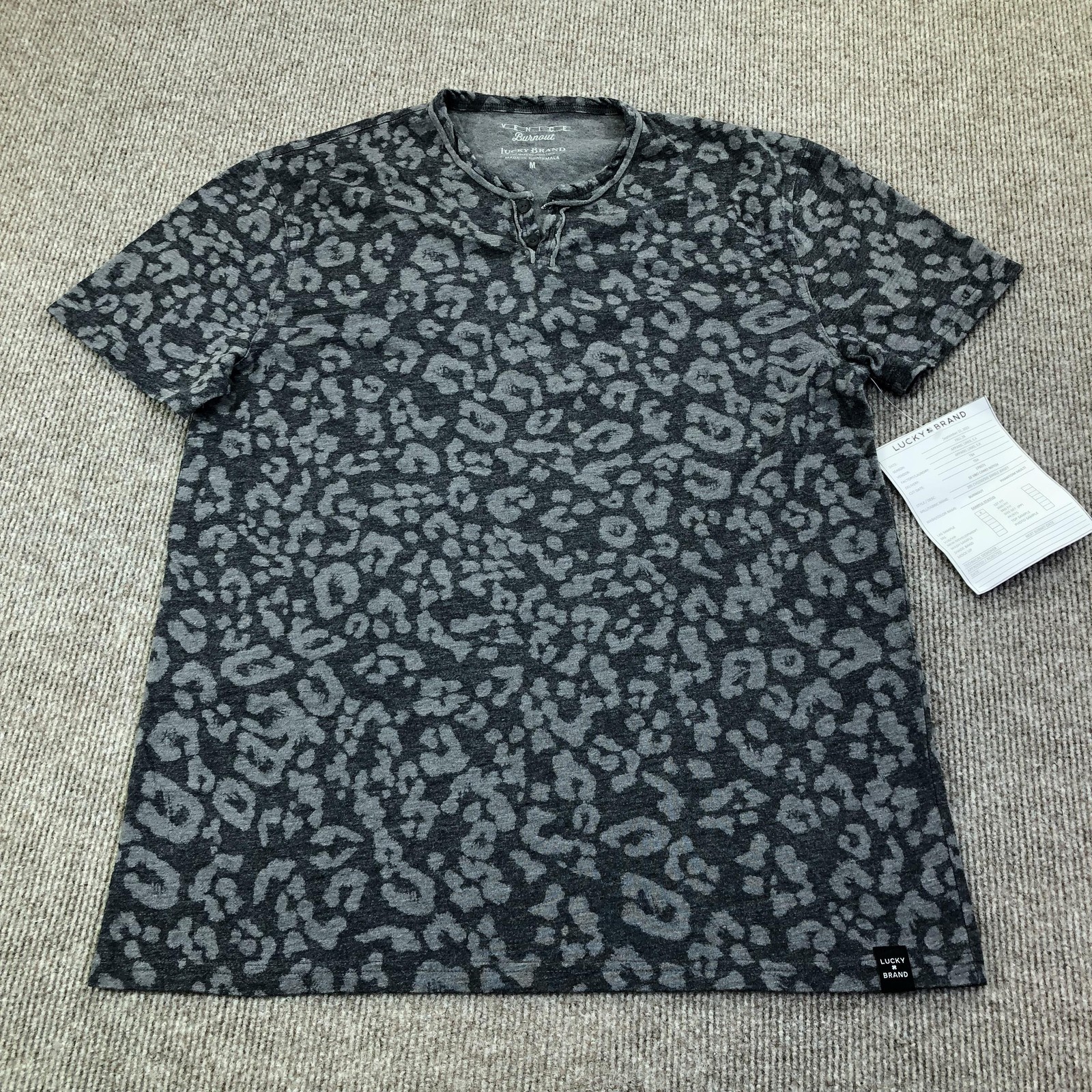 Lucky Brand Shirt Mens Medium Gray Venice Burnout Camo Tee Tagless Knit Jersey