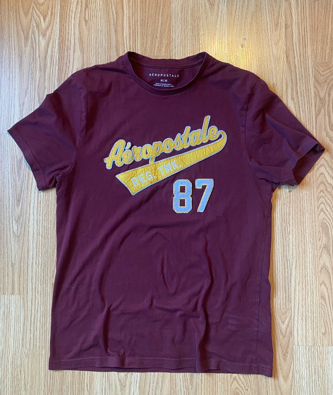Y2K Aeropostale Burgandy Patched T Shirt Men&rsquo;s Medium