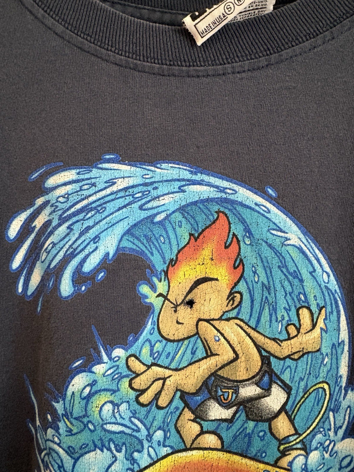 Vintage 90’s JNCO Flamehead Surf Navy Skate Streetwear Tee Size XL