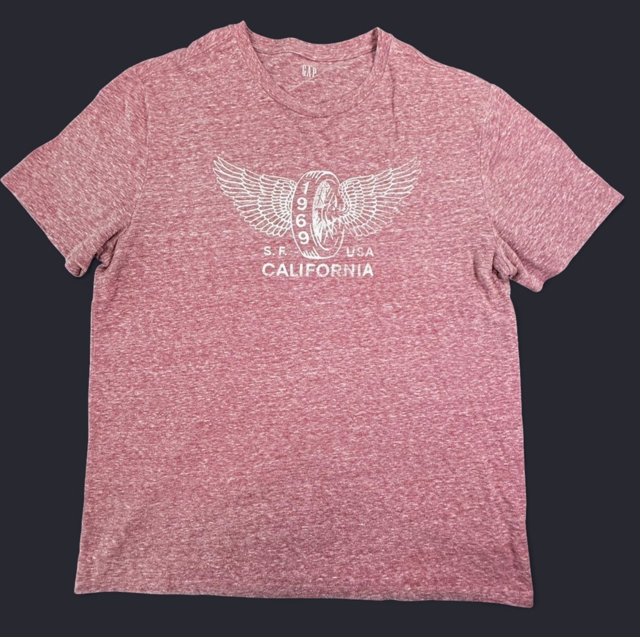 HEATHER RED 1969 SF CALIFORNIA USA T-SHIRT, SIZE M, CHEST 41 IN, LENGTH 27 IN