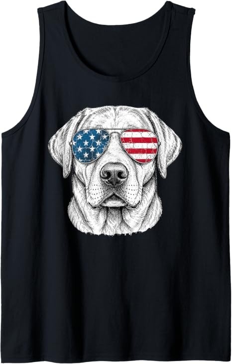 Patriotic Labrador Dog USA Flag Sunglasses Tank Top