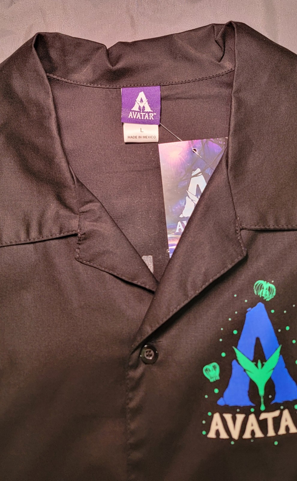Avatar Pandora Camp Shirt Men Large Black Button Front Disney World Animal…