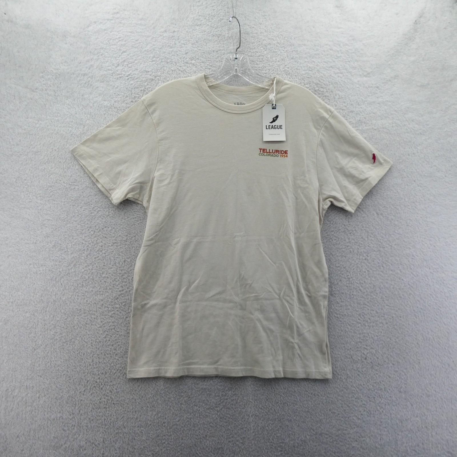 League Shirt Mens Large Telluride Colorado 1954 Cream Recycled Short Sleeve