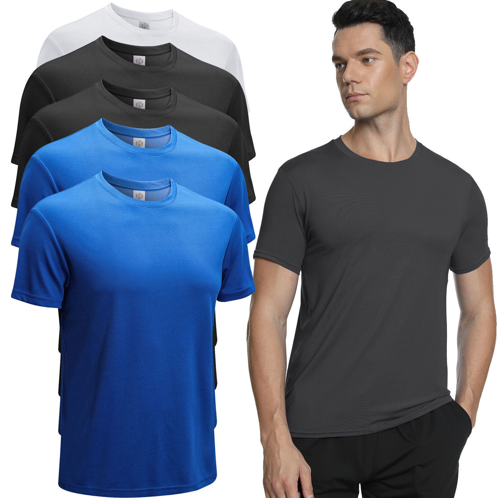 MEETYOO 5 Pack Summer Men Short Sleeve ComfortSoft Lightweight Polyester T Shirt
