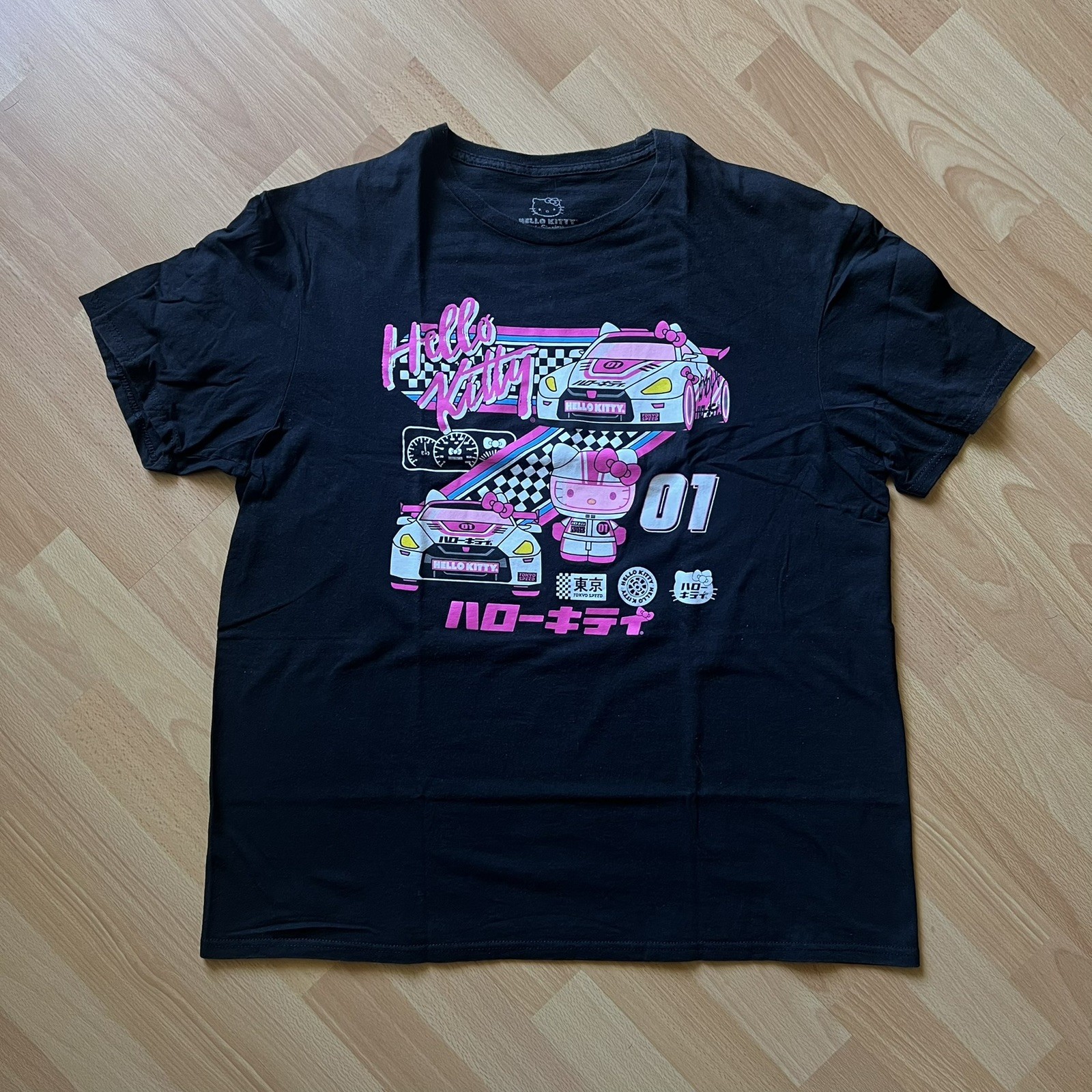 Hello Kitty Racing Car Graphic T-shirt Men XL Black Short Sleeve