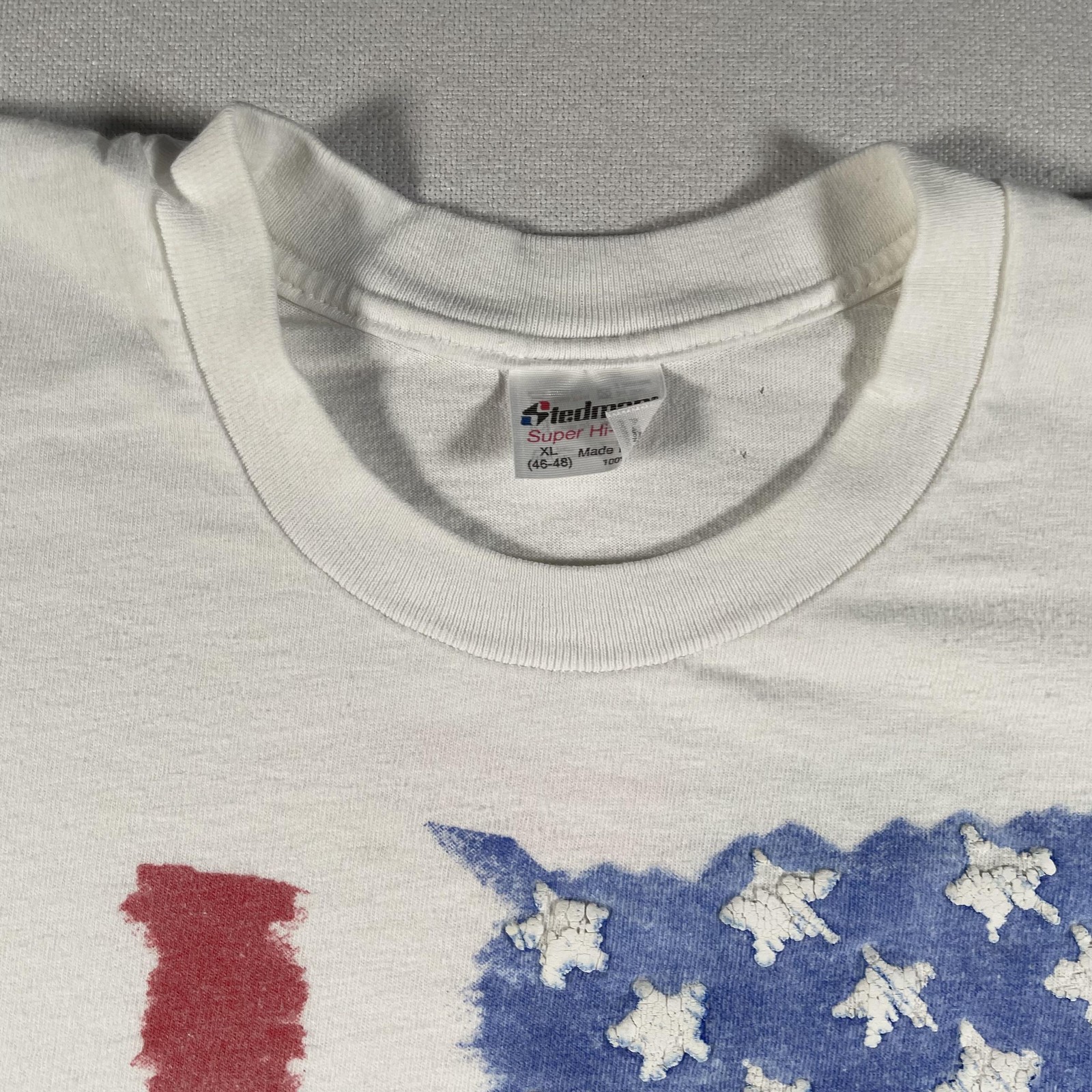 Vintage American Flag Graphic Shirt Mens XL White Stedman Wild Oats 1990s USA