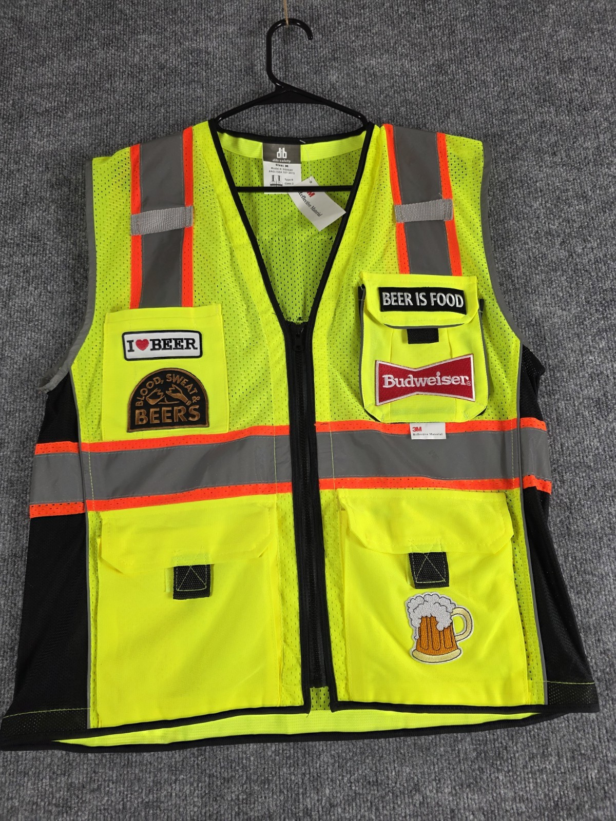Beer Party Vest Size Medium Funny Reflective Patches Bud NWT