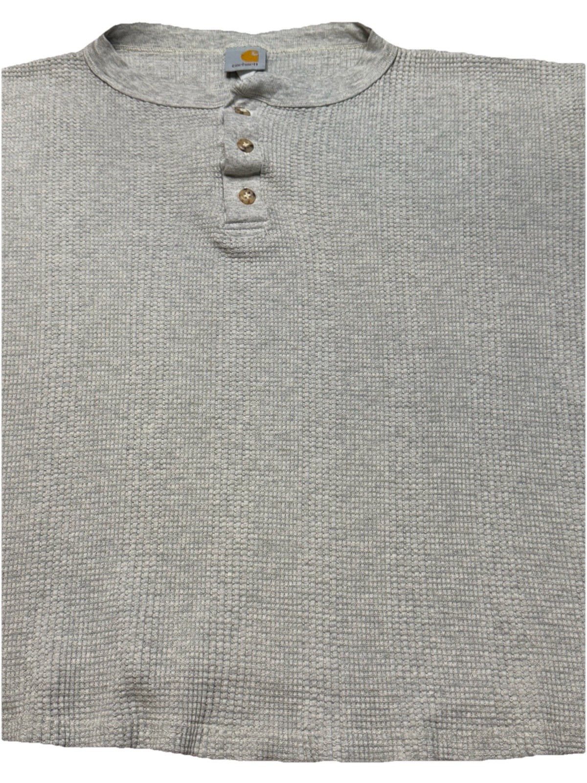 Vintage Carhartt L Gray Waffle Thermal Henley Shirt 28×22&Prime; Made in USA