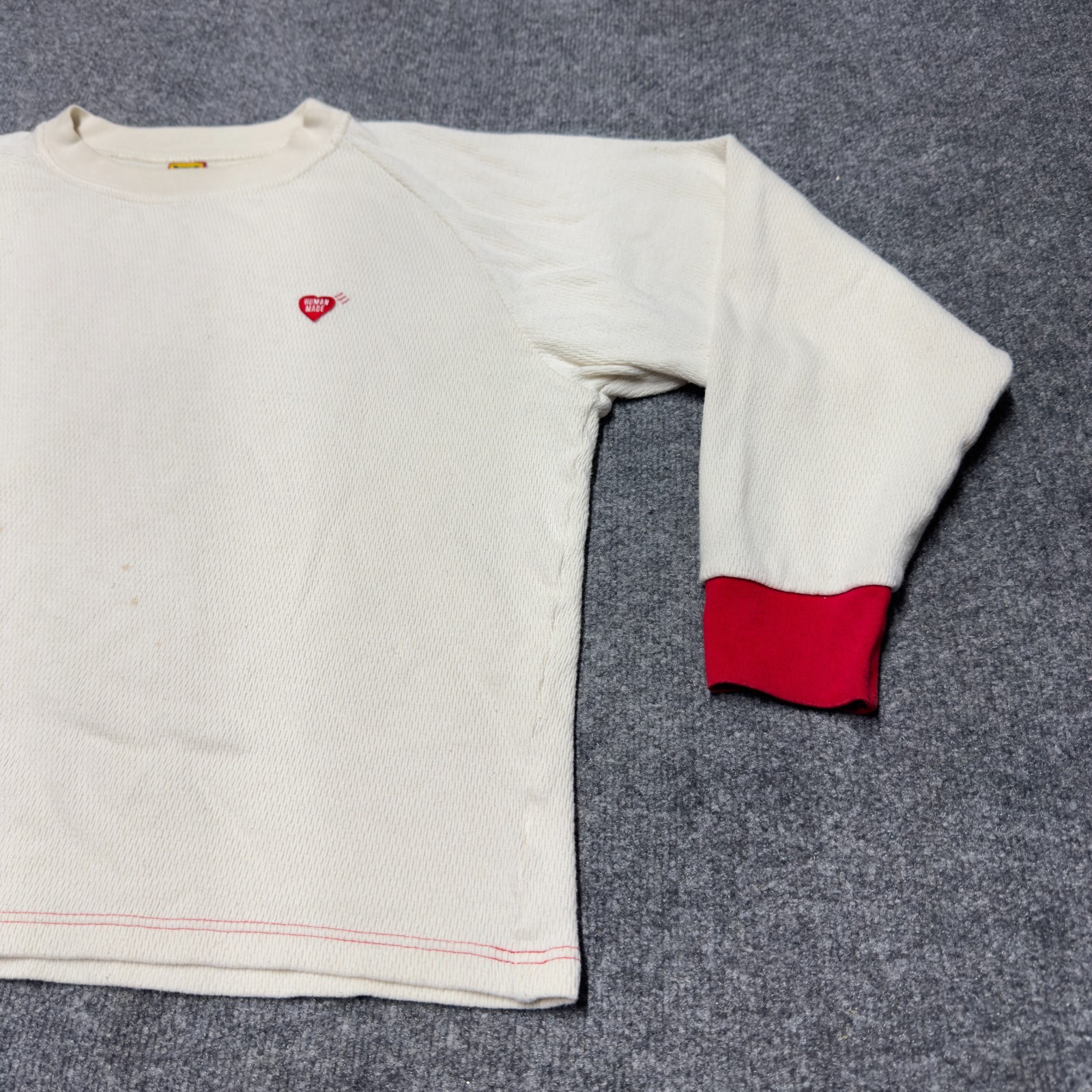 Human Made Japan Nigo Raglan Thermal Knit Long Sleeve Crew Men XL Boxy Cropped