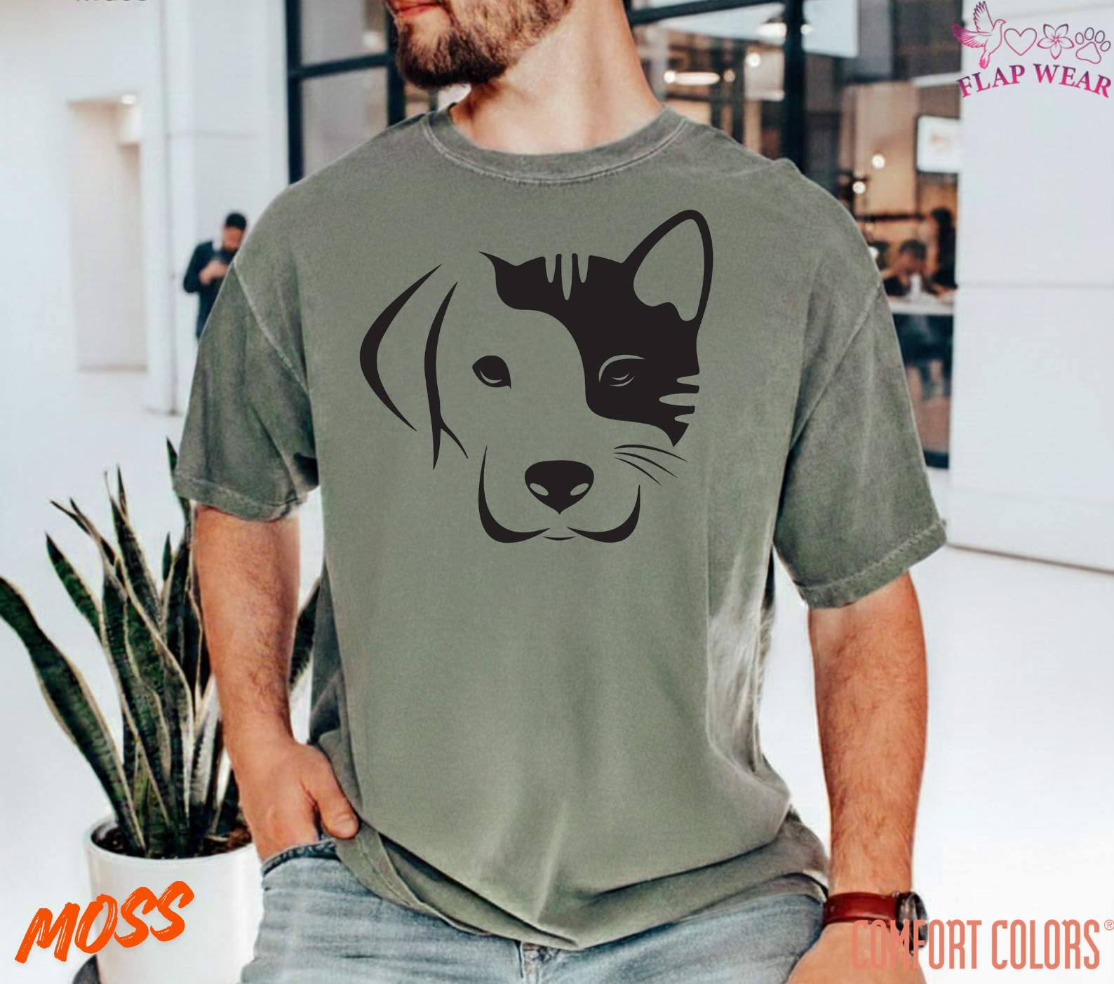 Dog and Cat Split Face T-Shirt – Minimalist Pet Lover Graphic Tee – Cute Dog Cat