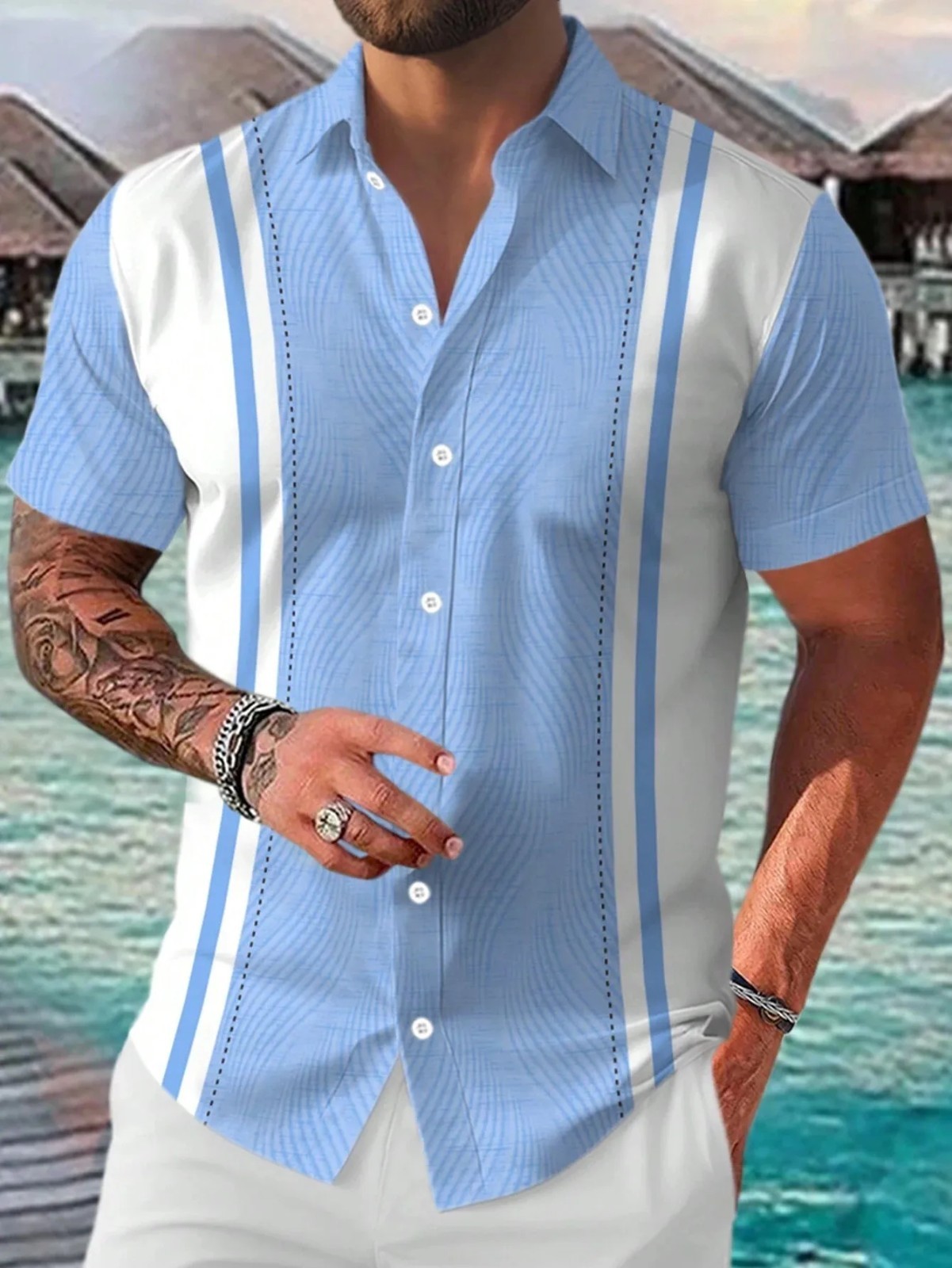 Men&rsquo;s Casual Short Sleeve Guayabera Cuban Beach Wedding Button-up Dress Shirt