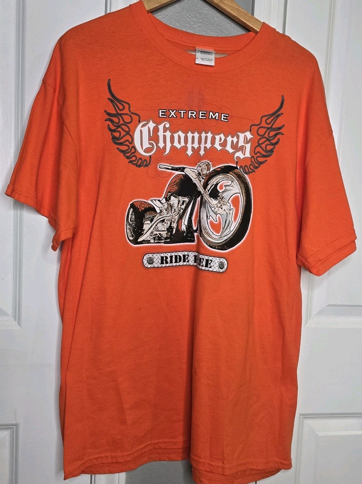 Extreme Choppers Motorcycle Men&rsquo;s XL Pullover T-Shirt Short Sleeve Orange
