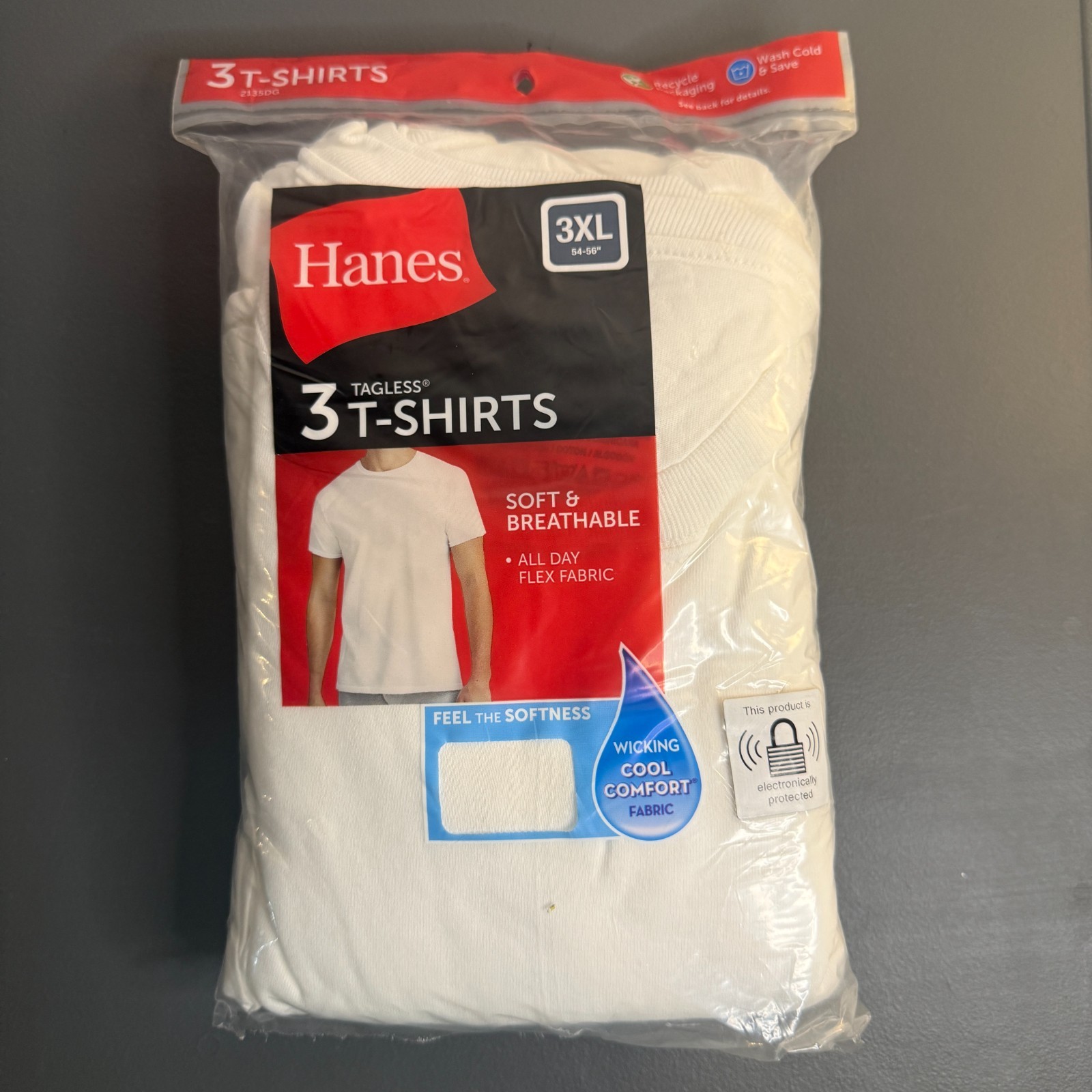 Hanes Mens White Cotton Tagless T-Shirts 3 Pack Size 3XL Moisture Wicking