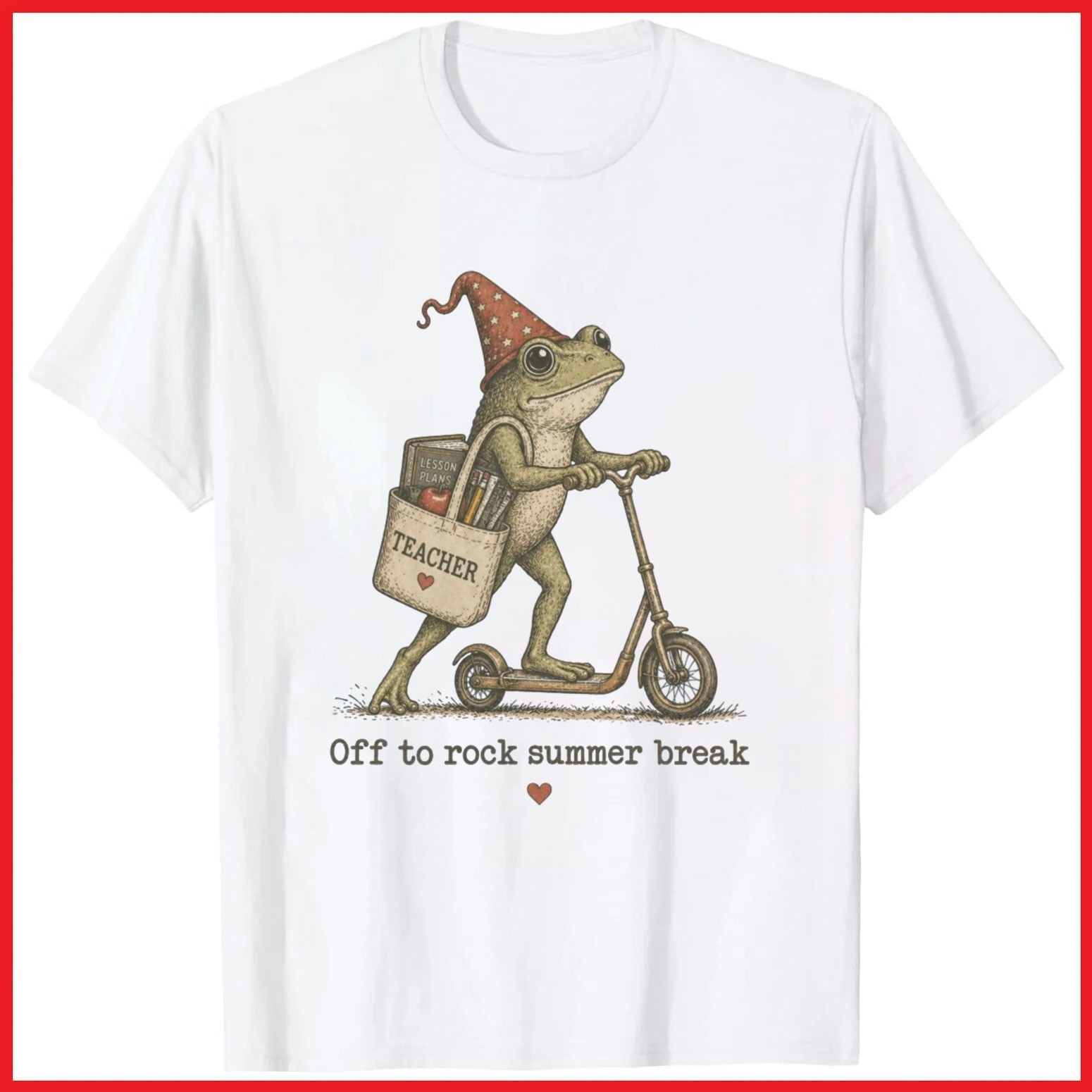 Off To Rock Summer Break Frog Last Day Of School White Cotton T-Shirt S-5XL