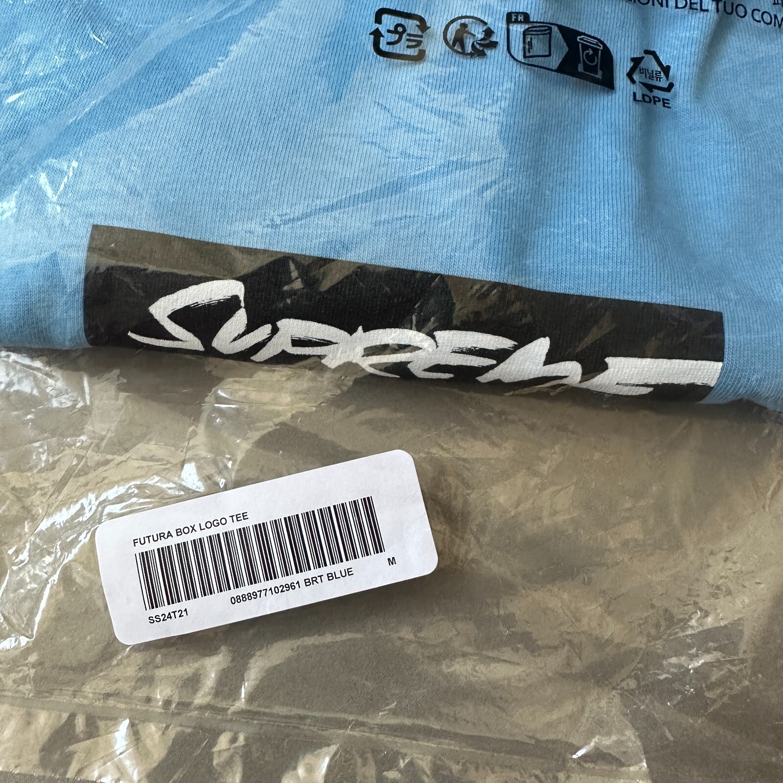 NWT Supreme SS24 Futura Box Logo Crewneck T-Shirt Brt Blue Tee Men&rsquo;s M AUTHENTIC