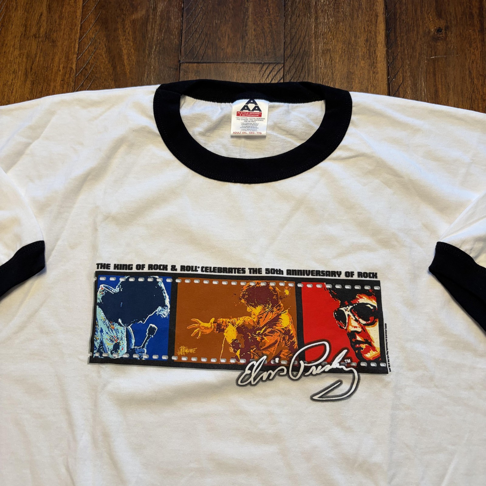 Elvis Presley Shirt Mens 2XL White Alstyle 50th Anniversary Rock Ringer T-Shirt