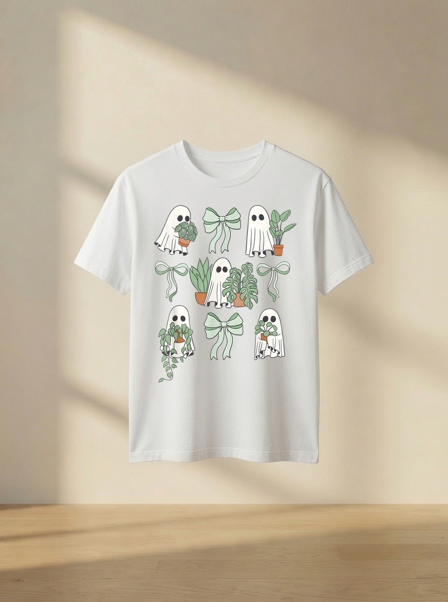 Halloween Gardening Ghost Cute Coquette Bow T-Shirt