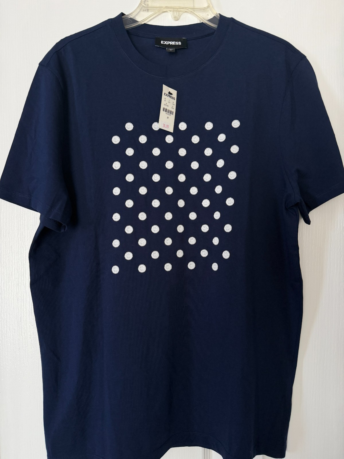NWT Express Polka Dot Embroidered Crewneck Graphic Cotton T-Shirt Men&rsquo;s M Blue