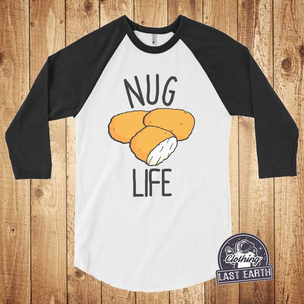 Nug Life T-Shirt – Mens L Baseball Raglan – 3/4 Sleeve – Chicken Nugget Tee SALE