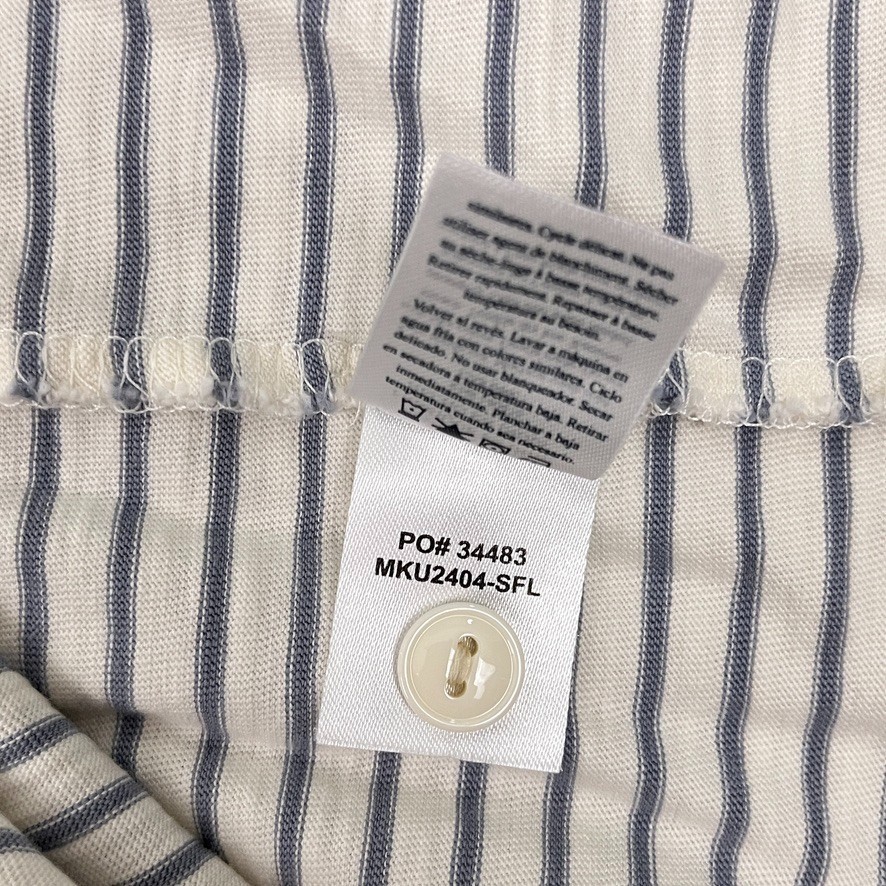 Faherty Shirt Mens L Ivory Blue Striped Organic Cotton Slub Henley Casual SS