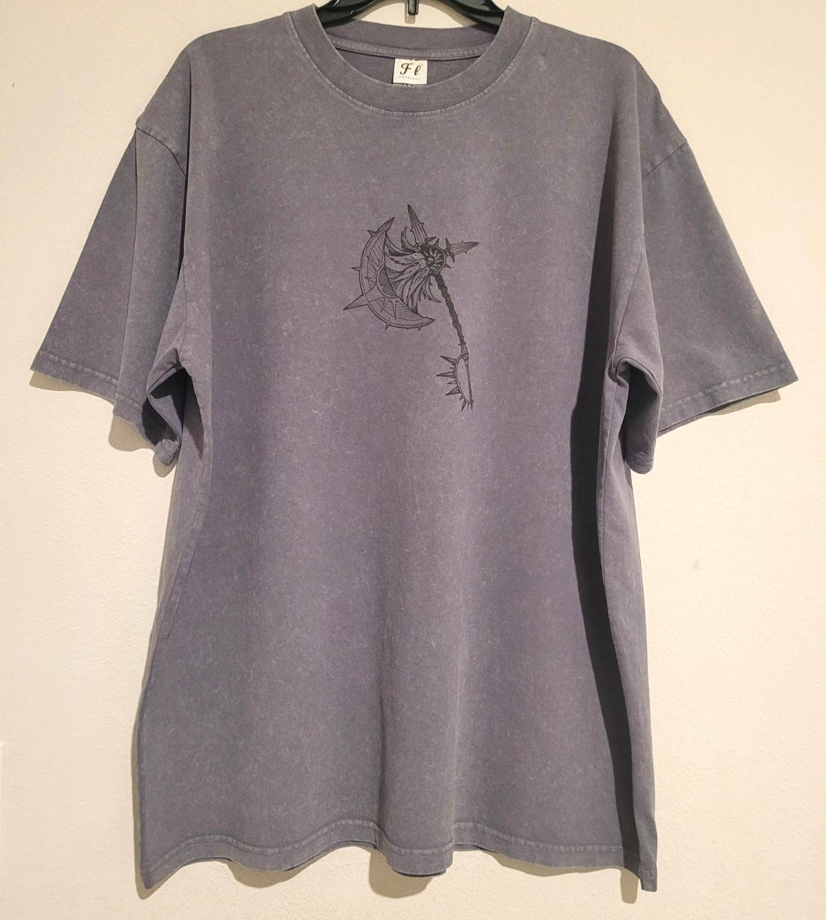 Freelect FL-T2600 Men’s T-Shirt Gray Acid Wash Graphic Axe Cotton Tee Size Large