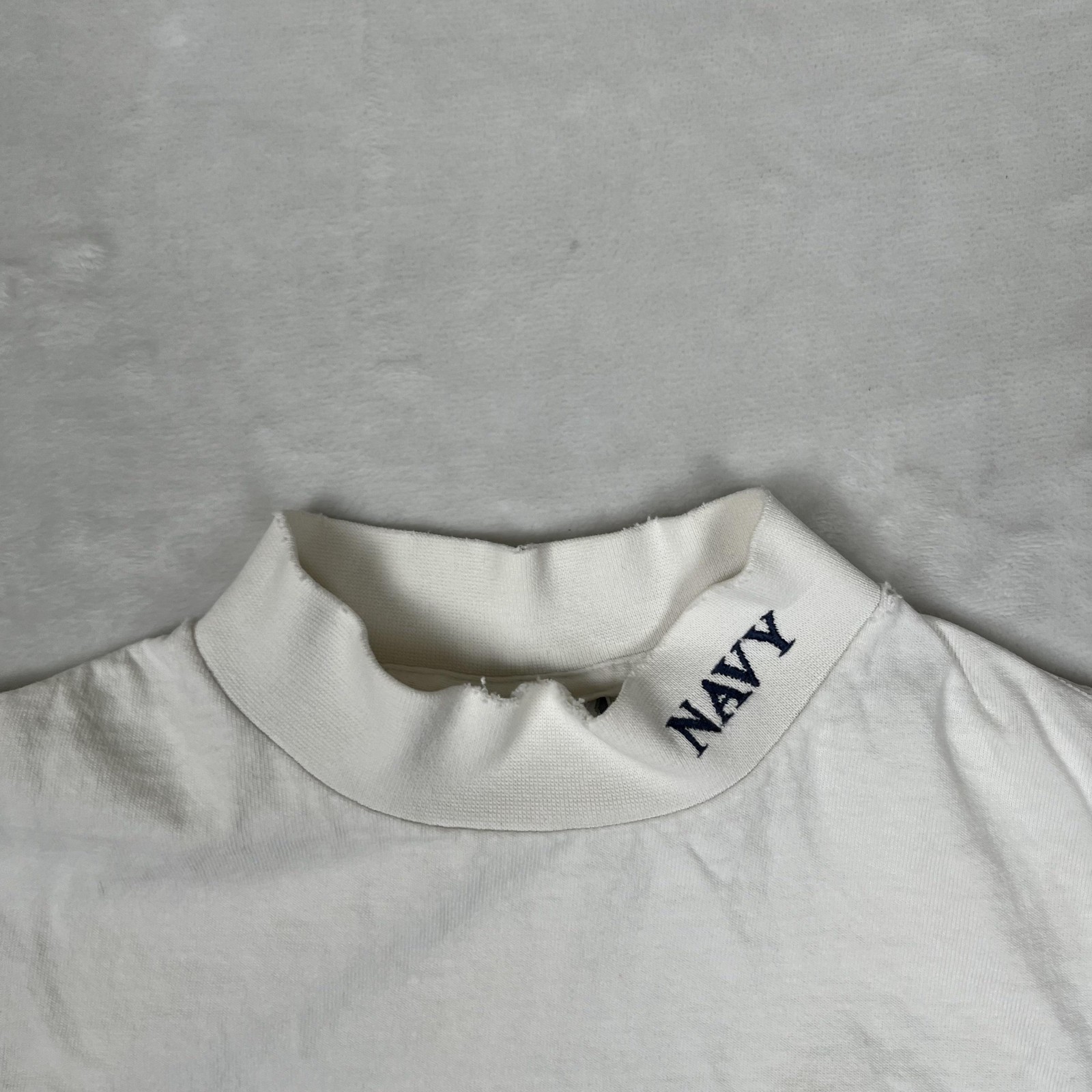 Vintage Navy Long Sleeve T-Shirt Mens XL White Mock Neck Made USA 90s