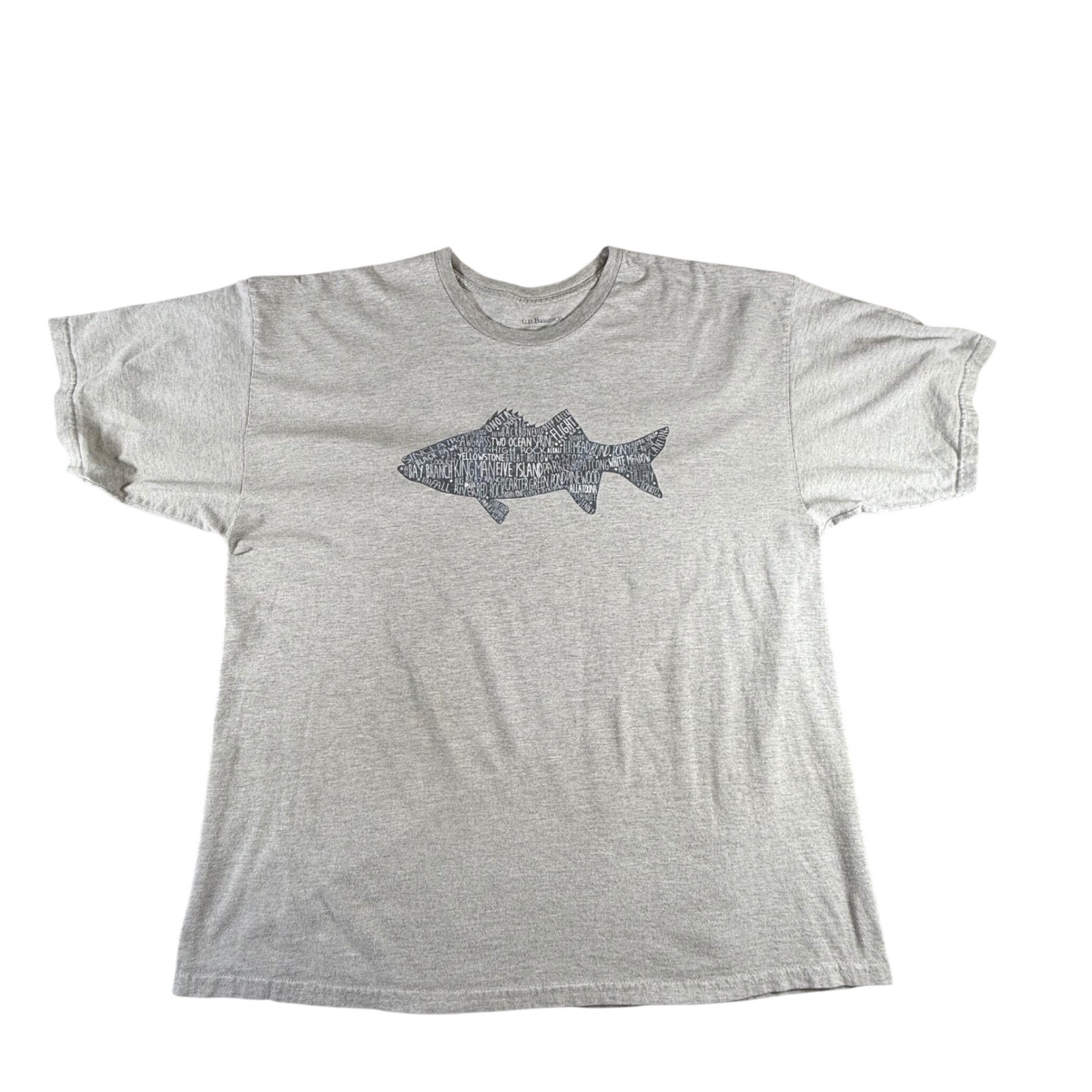 G.H. Bass & Co. Mens T Shirt Gray Fish Graphic Short Sleeve Crew Neck Tee 2X