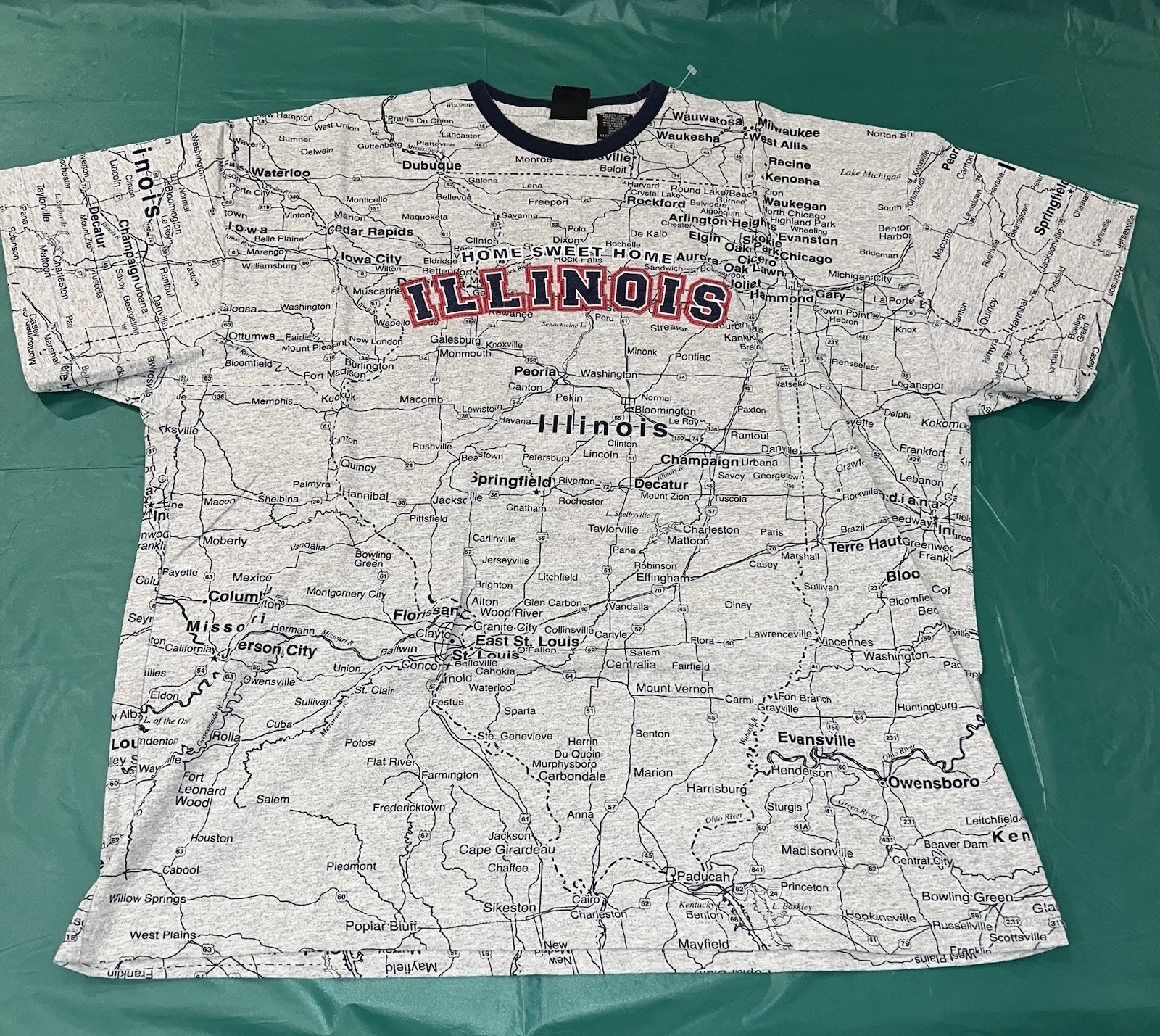 Vintage Illinois Home Sweet Home State Map Double Sided AOP T-Shirt Size XXL