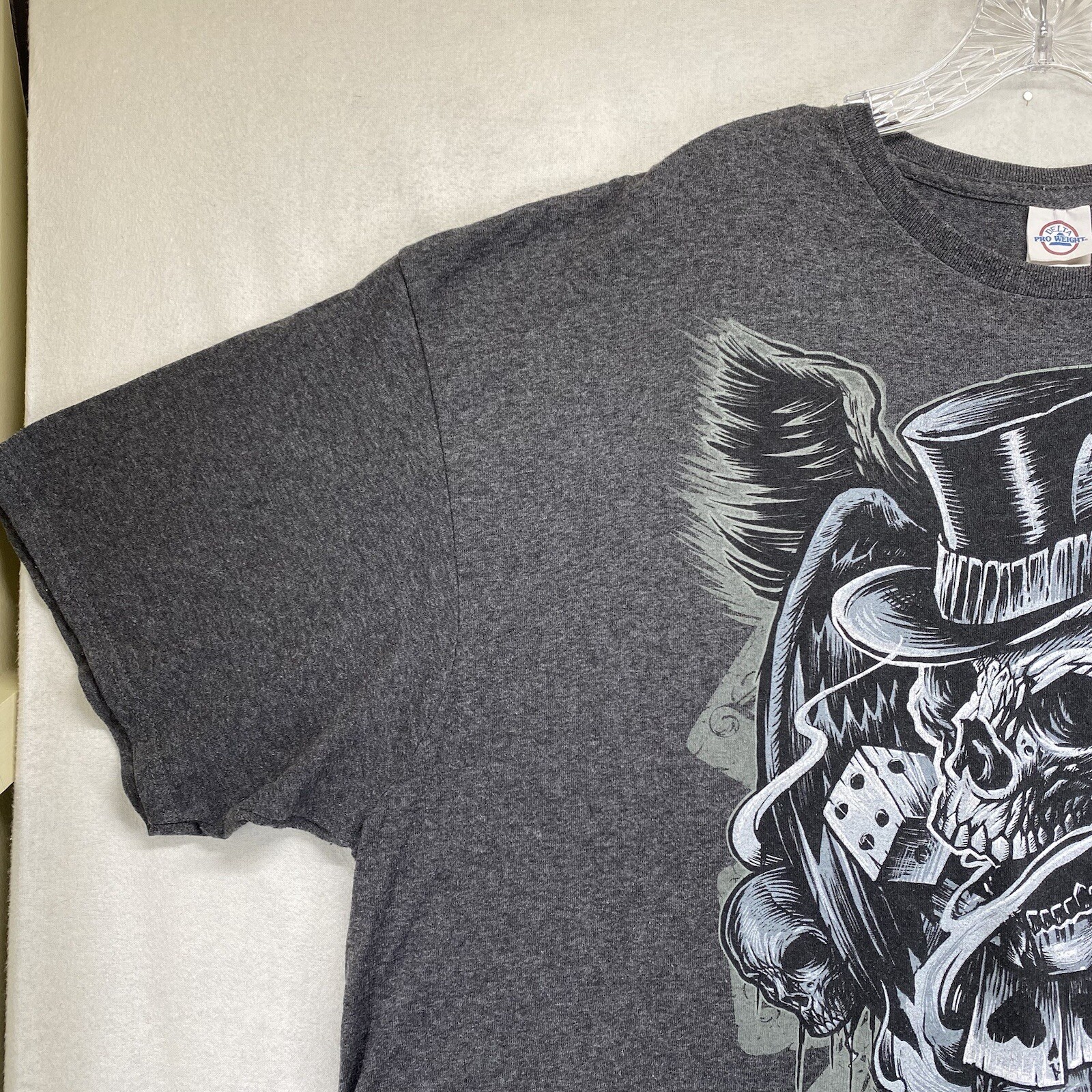 Vintage Skull Poker Gambler Shirt Macabre Gothic Top Hat Gray 3XL