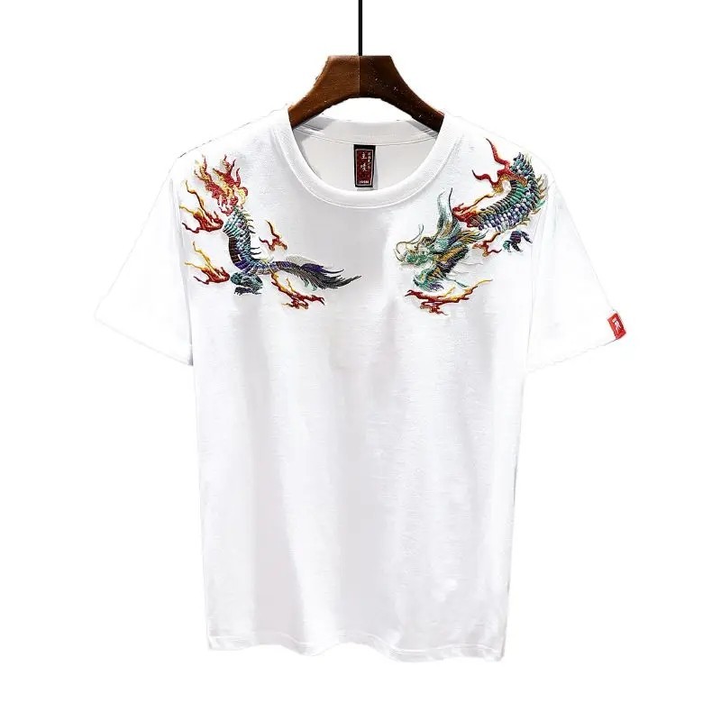 Men&rsquo;s Dragon Embroidered T-Shirt Casual Short Sleeve Summer Ethnic Style Top