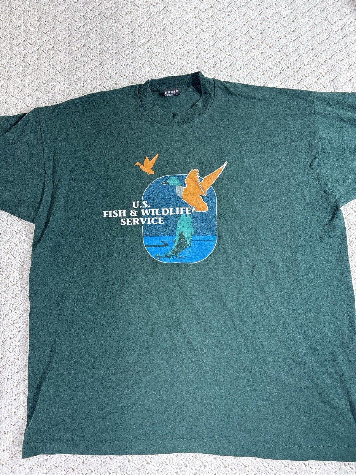 Vintage Fish And Wildlife Service T Shirt 2XL Green 80s 50/50 Single Stitch