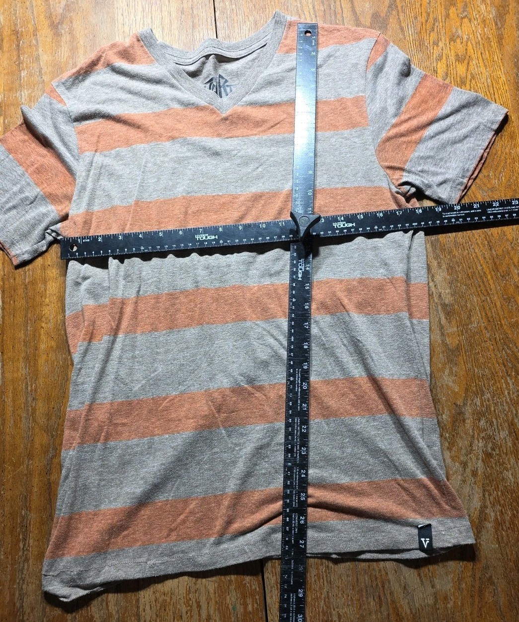 Mens Vurt V Neck T Shirt Large Y2K Grunge Skate Stripped Brown Orange