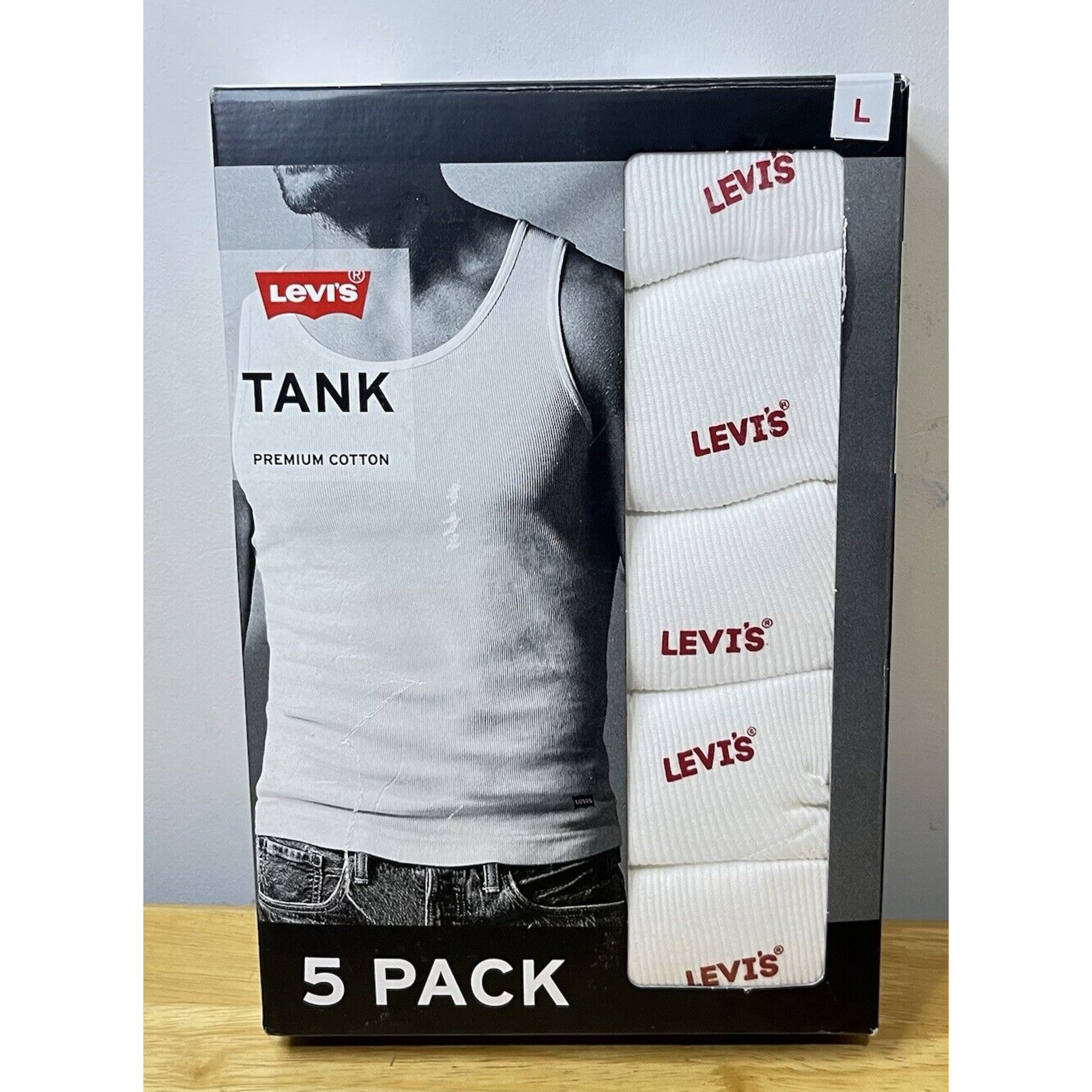 Levi’s Men&rsquo;s Ribbed Premium Cotton Tank Top 5 Pack White LARGE