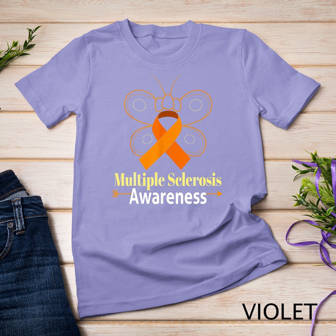 Butterfly Orange Ribbon Multiple Sclerosis Awareness Unisex T-shirt