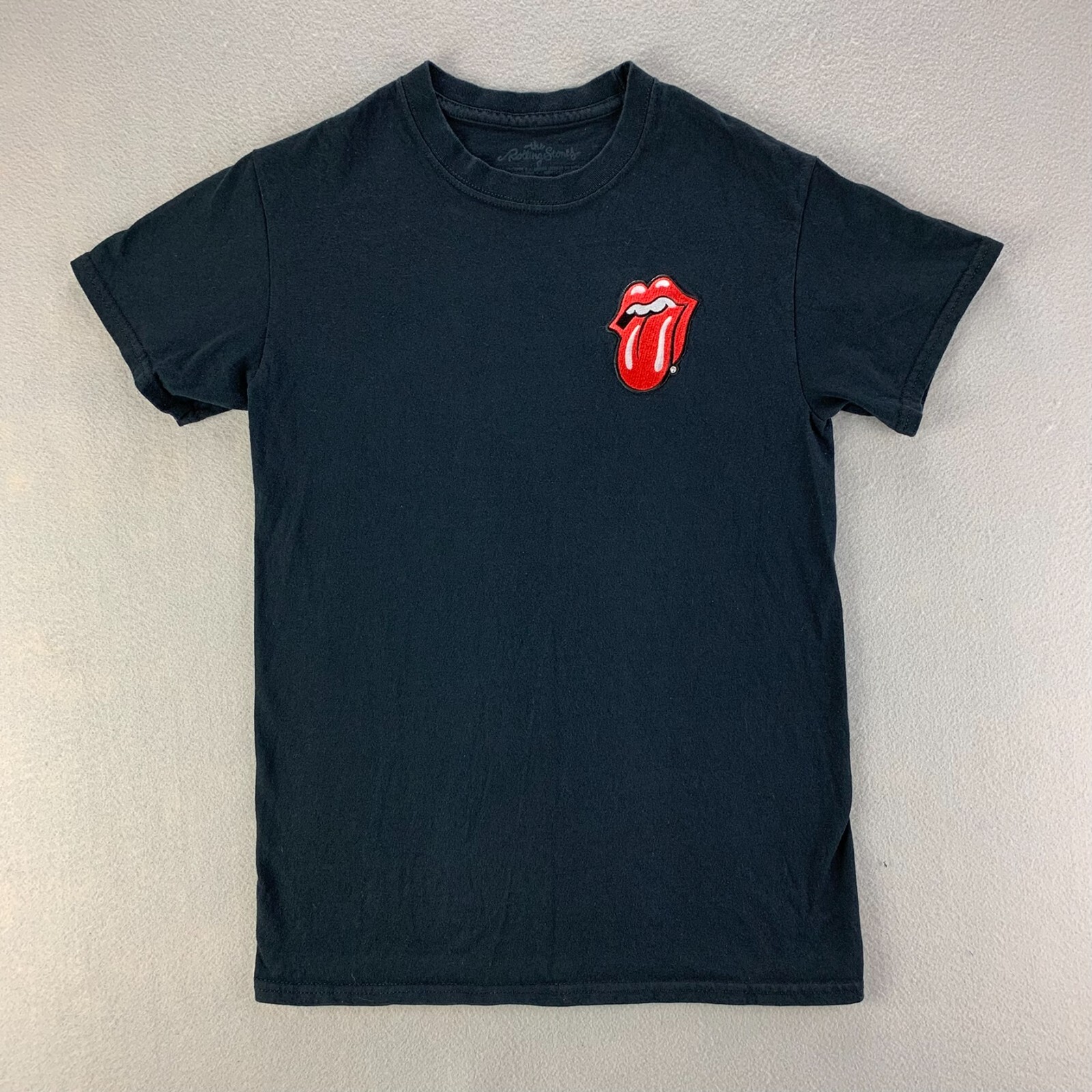 Rolling Stones Shirt Mens Small Black Tongue Patch Logo Rock Band 60s 70s 80s