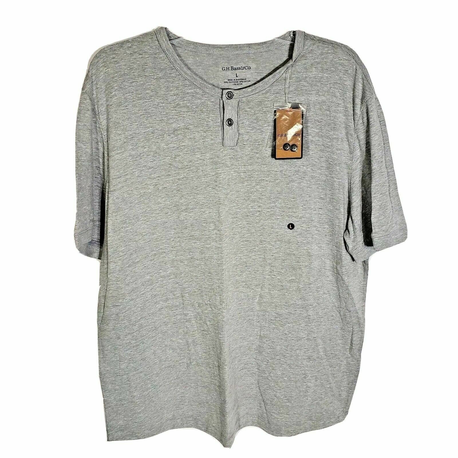 G.H. Bass Co Men&rsquo;s T Shirt Large Gray 2 Button Short Sleeve Casual Crew Neck